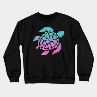 Bright Pink Aqua Ombre Faux Glitter Turtle Crewneck Sweatshirt